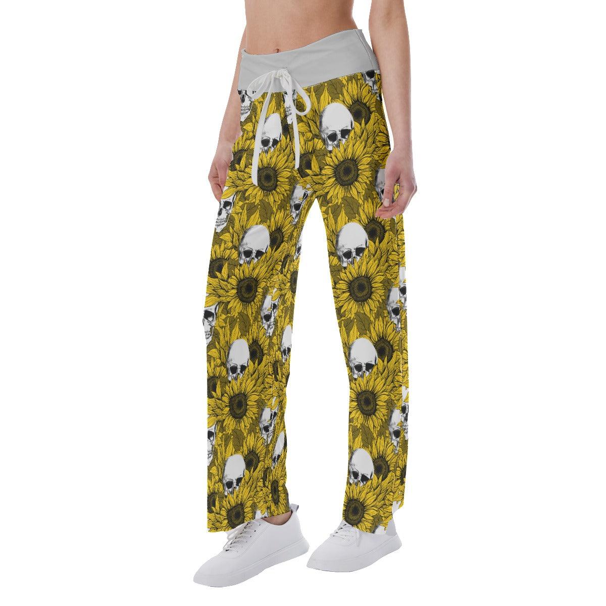 Sunflower And Skull High-waisted Straight-leg Trousers - Wonder Skull