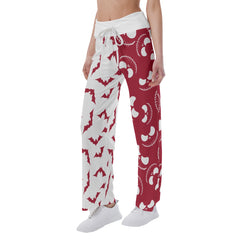 Red Grey Halloween Skull Nightmare Women's High-waisted Wide Leg Pants | Wonder Skull