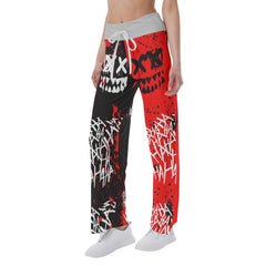 Half Red Half Black Hahaha Face Smile High-waisted Straight-leg Trousers - Wonder Skull