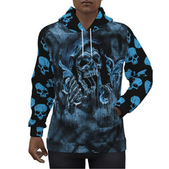 Blue Death Skull Print Unisex Pullover Hoodie-Wonder Skull