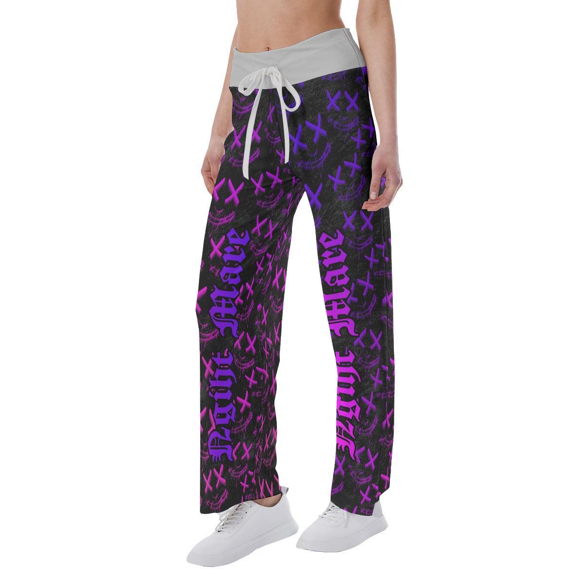 Face Smile Pattern Pink High-waisted Straight-leg Trousers - Wonder Skull