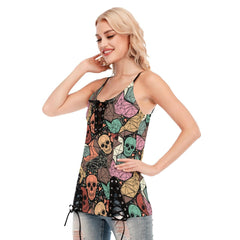 Skull Colorful Pattern Gothic Eyelet Lace-up Letter Dress - Wonder Skull