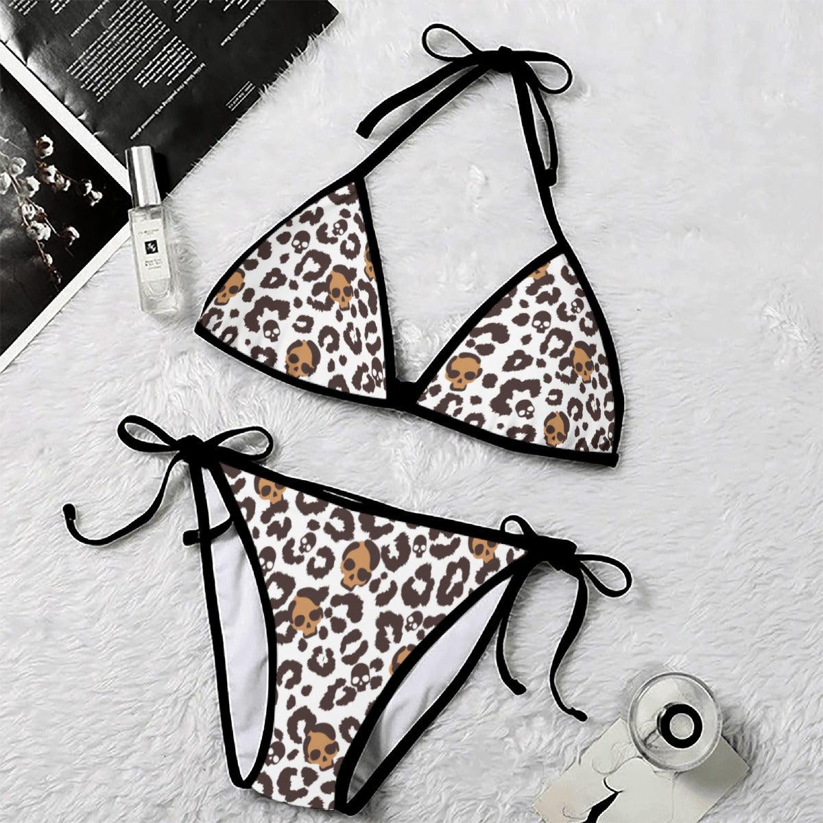 Leopard Pattern Skull Art String Triangle Bikini - Wonder Skull