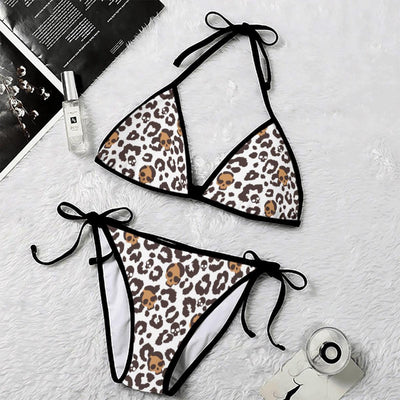 Leopard Pattern Skull Art String Triangle Bikini - Wonder Skull