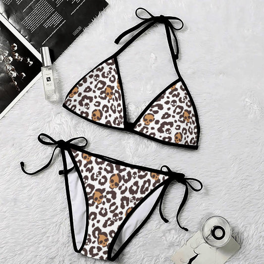 Leopard Pattern Skull Art String Triangle Bikini - Wonder Skull