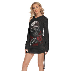 Skull Gothic Romantic Rose Open Shoulder Hoodie Dress - Wonder Skull