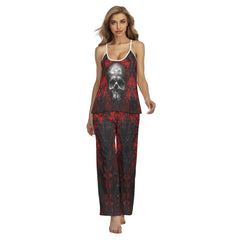 Red Skull Gothic Cami Pajamas Sets For Women Sleepwears Combo - Wonder Skull