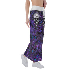 Dark Violet Skull Roses Women's High-waisted Wide Leg Pants | Wonder Skull