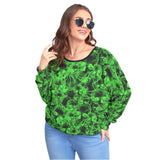 Green Thunder Skull Backless Sweatshirt With Bat Sleeve - Wonder Skull