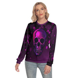 Purple Neon Skull Slim Round Neck Sweatshirt | Wonder Skull