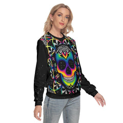 Colorful Mandala Skull Slim Round Neck Sweatshirt - Wonder Skull