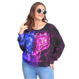 Gradient Heart Skull Backless Sweatshirt With Bat Sleeve - Wonder Skull