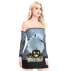 Trick Or Treat Pumpkin Off-shoulder Back Lace-up Dress - Wonder Skull