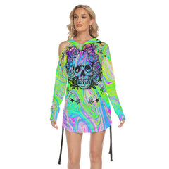 Rainbow Gothic Skull Open Shoulder Dress Hoodie - Wonder Skull