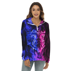 Skull Heart Borg Fleece Sweatshirt With Half Zip - Wonder Skull