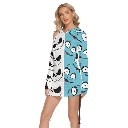 Mix Match SaJack Open Shoulder Dress Hoodie - Wonder Skull