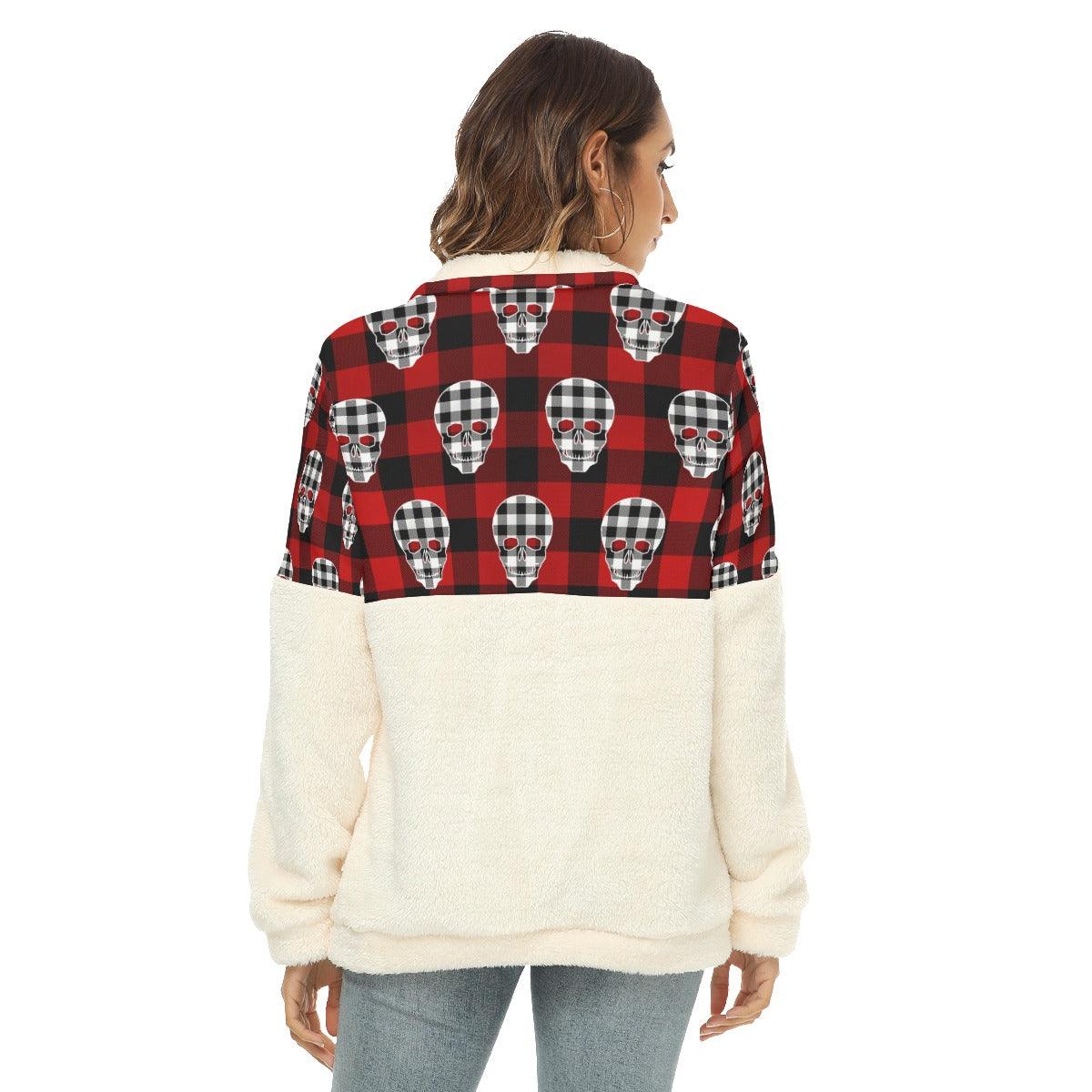 Skull Buffalo Fabric Borg Fleece Sweatshirt With Half Zip - Wonder Skull