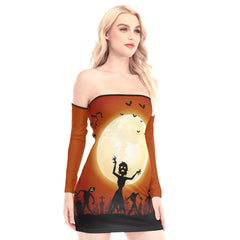 Halloween The Walking Dead Off-shoulder Back Lace-up Dress - Wonder Skull