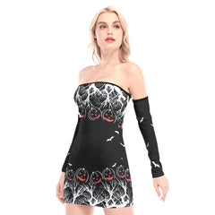 Pumpkin Forest Off-shoulder Back Lace-up Dress - Wonder Skull