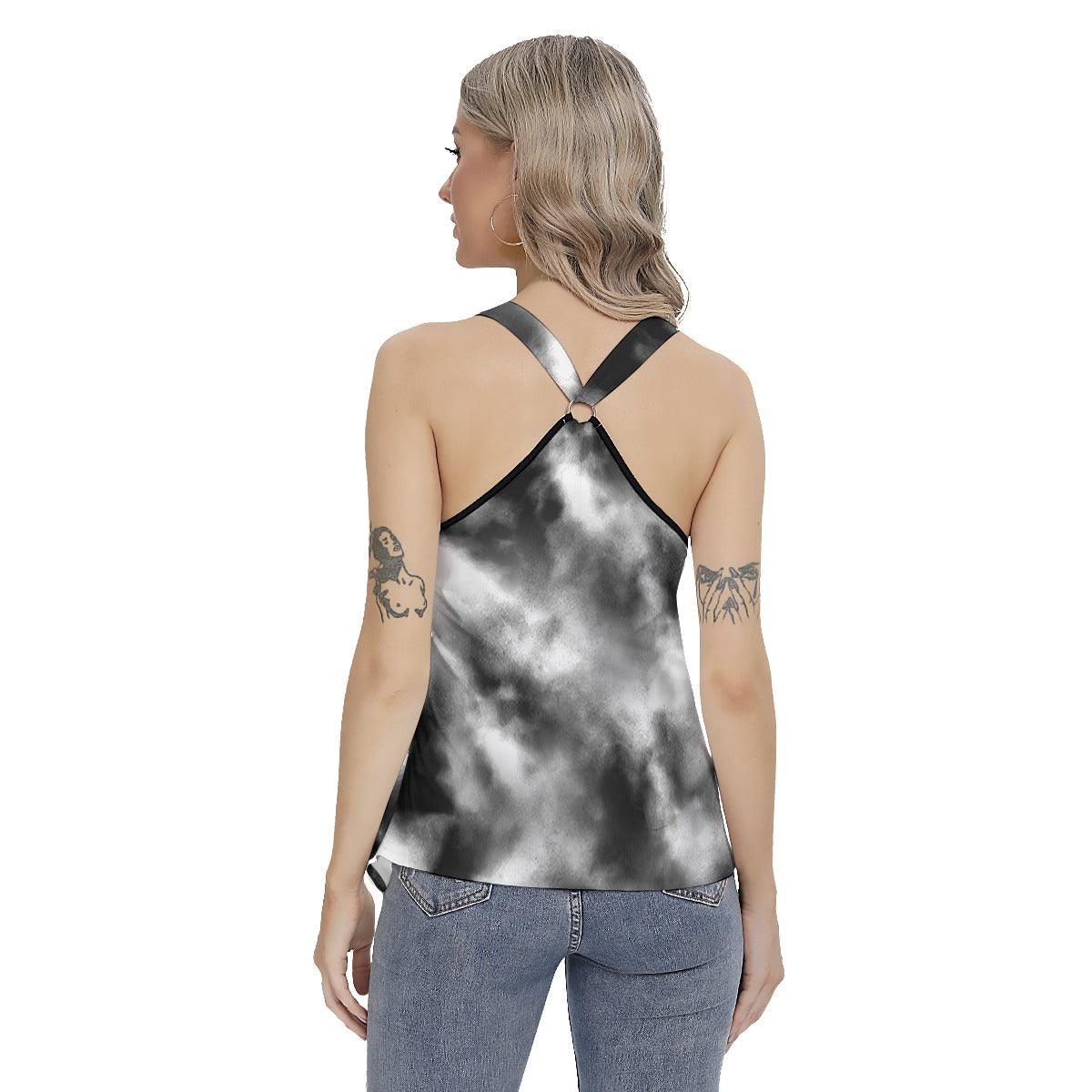 Rose Skull Gothic Women's Racing Tank Top With Irregular - Wonder Skull