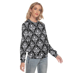 Black Gothic Skull Pattern Slim Round Neck Sweatshirt - Wonder Skull