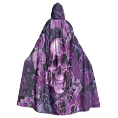 Purple Skull With Flowers Unisex Hooded Cloak - Wonder Skull