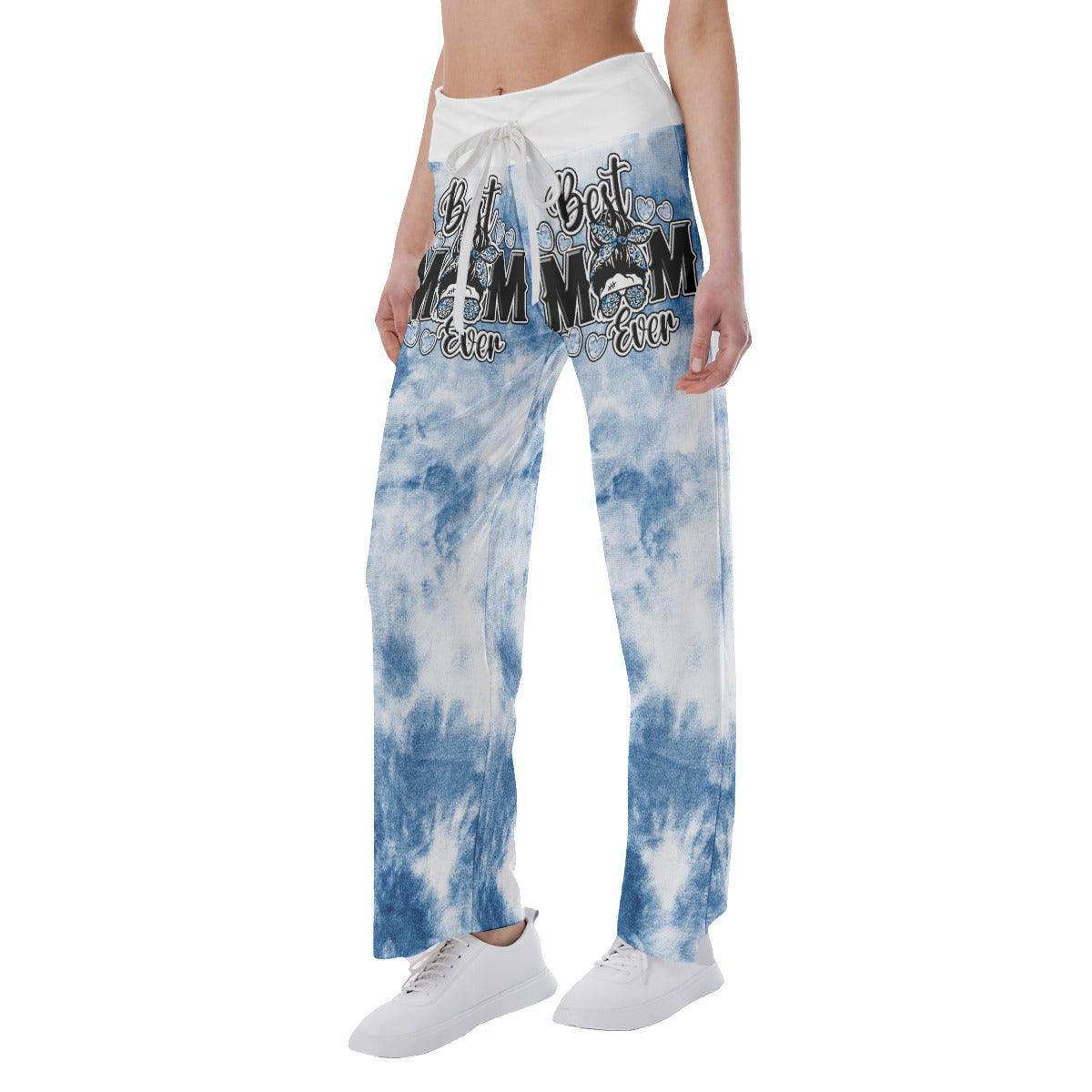 Sky Ocean Blue Skull High-waisted Wide Leg Pants - Wonder Skull