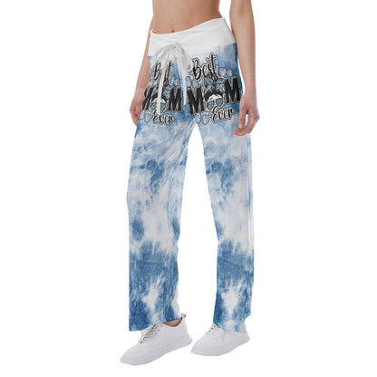 Sky Ocean Blue Skull High-waisted Wide Leg Pants - Wonder Skull