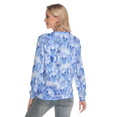 Blue Skull Snowflake Slim Round Neck Sweatshirt - Wonder Skull