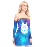 Glowing Wolf Off-shoulder Back Lace-up Dress - Wonder Skull
