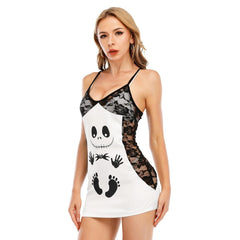 Unique Nightmare Footprints White Lace Cami Babydoll - Wonder Skull