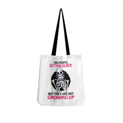 I See People Getting Older Skull Tote Bags White - Wonder Skull