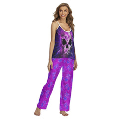 Violet Abstract Skull Gothic Cami Pajamas Sets For Women Sleepwears Combo - Wonder Skull