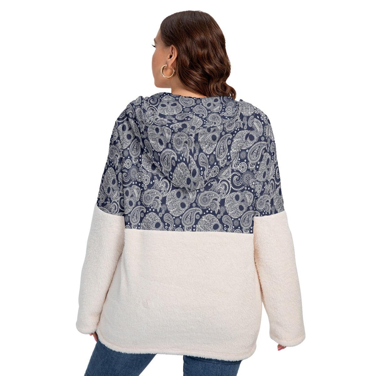 Skull Paisley Borg Fleece Hoodie With Half Zip - Wonder Skull