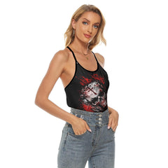 Gothic Cross Death Skull Artwork Hand Criss-Cross Open Back Tank Top, Hot T-Shirt For Women - Wonder Skull