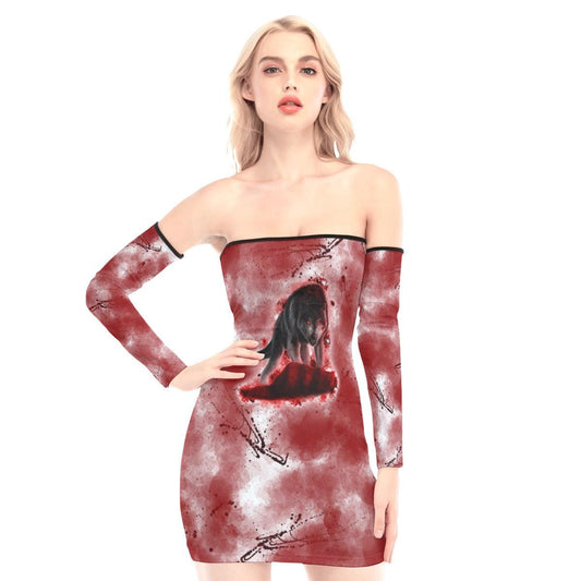 Bloodthirsty Wolf Off-shoulder Back Lace-up Dress - Wonder Skull