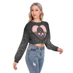 Skull Heart Long Sleeve Sweatshirt With Hem Drawstring - Wonder Skull