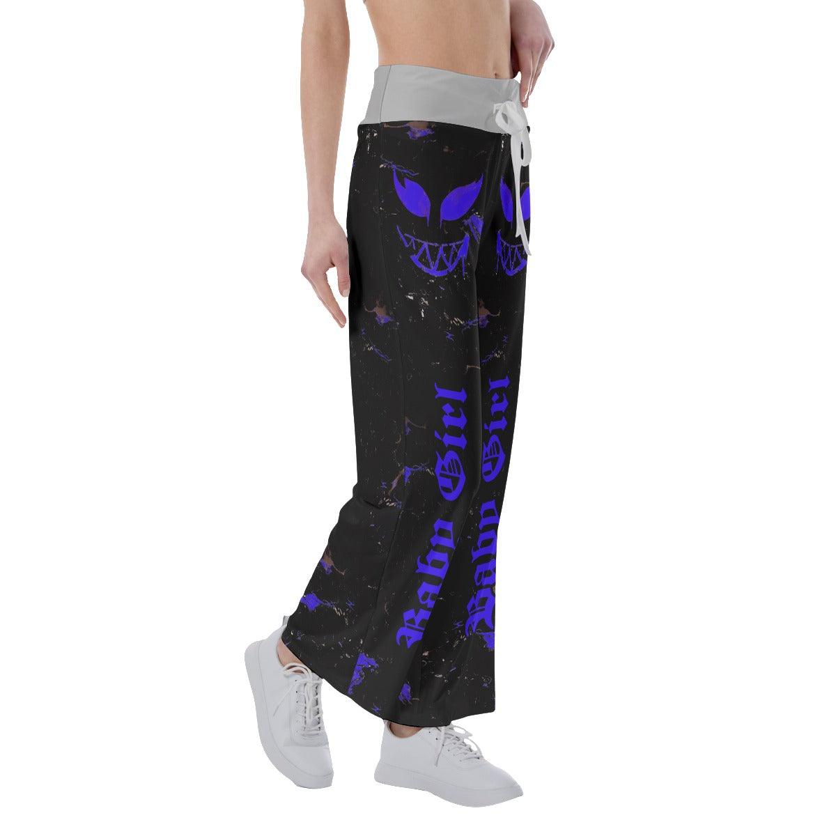 Baby Girl Blue Skull Smile High-waisted Straight-leg Trousers - Wonder Skull