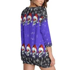 Skull Snowflake Sweatshirt With Irregular Pleated Hem - Wonder Skull