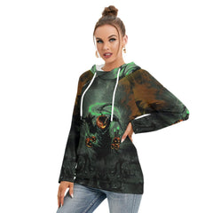 Halloween Pumpkin Chasing All-Over Print Women's Hoodie With Double Hood, Scary Nightmare Outwear - Wonder Skull