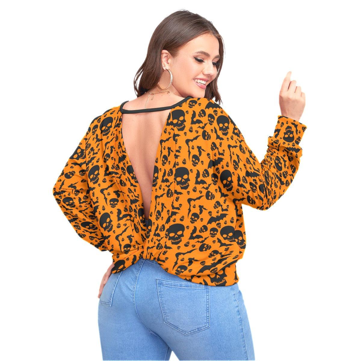 Halloween Bat Skull Backless Sweatshirt With Bat Sleeve - Wonder Skull
