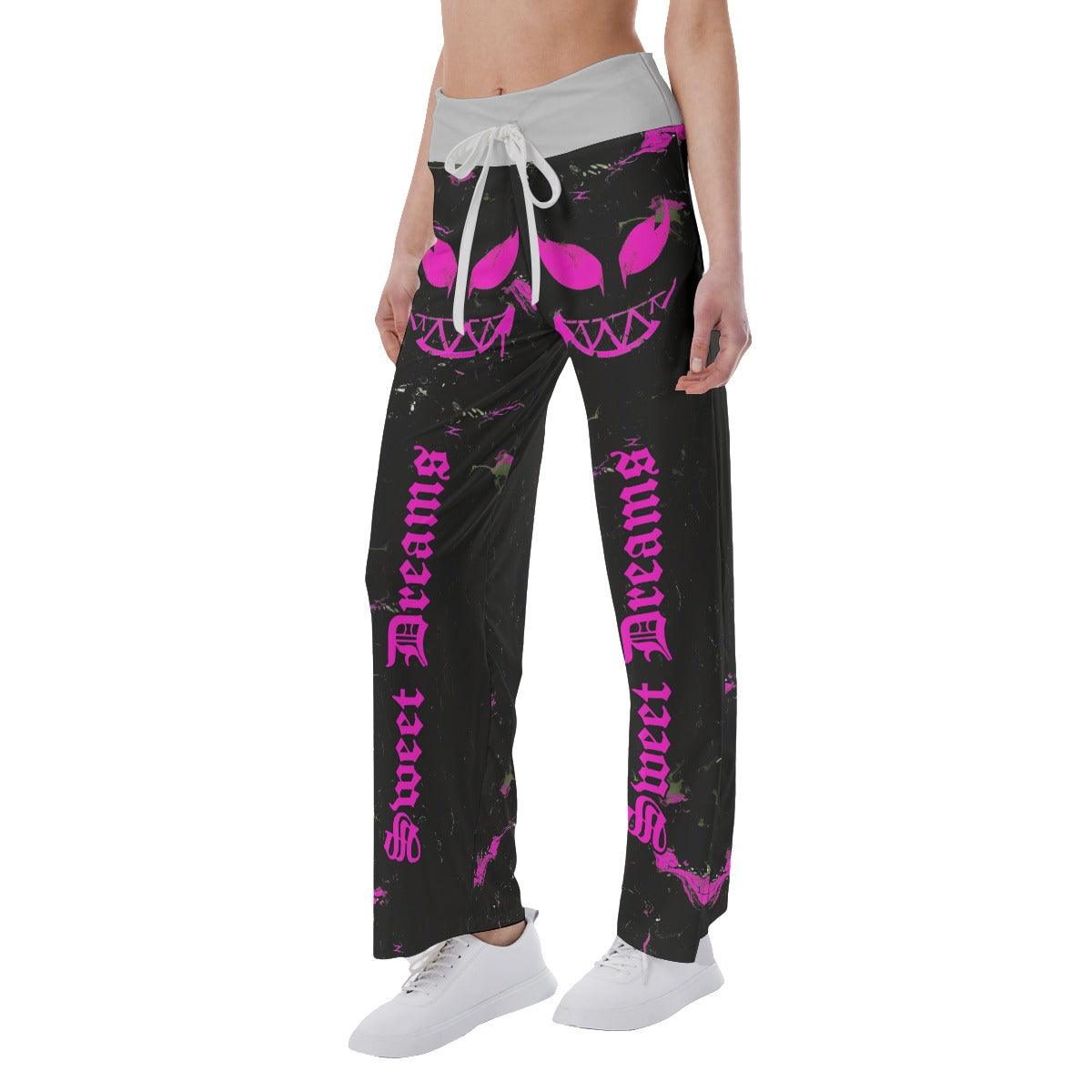 Sweet Dream Pink Skull Smile High-waisted Straight-leg Trousers - Wonder Skull