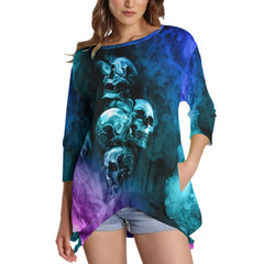 Skull Smoke Sweatshirt With Irregular Pleated Hem - Wonder Skull