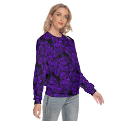 Purple Heart Skull Pattern Slim Round Neck Sweatshirt - Wonder Skull