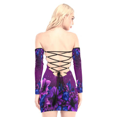 Purple Heart Butterfly Off-shoulder Back Lace-up Dress - Wonder Skull