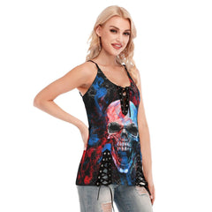 Skull Blue Red Gothic Eyelet Lace-up Letter Dress - Wonder Skull