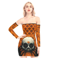 Skull Spider Off-shoulder Back Lace-up Dress - Wonder Skull