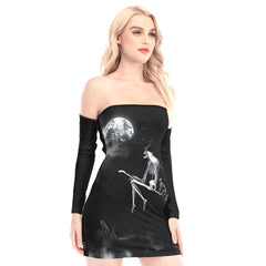 Skeleton Witch Off-shoulder Back Lace-up Dress - Wonder Skull