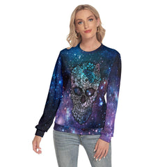 Galaxy Butterfly Skull Slim Round Neck Sweatshirt - Wonder Skull