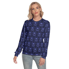 Blue Ornament Skull Slim Round Neck Sweatshirt - Wonder Skull